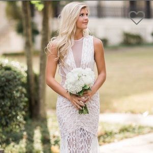Taupe and white lace maxi